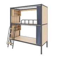 Lit superposé moderne à deux niveaux pour dortoir scolaire, appartement, auberge de jeunesse, capsule spatiale, hôtel, avec structure en fer et bois