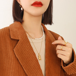 Collana impilabile con orsetto, catena di perline lunga 55 <span class=keywords><strong>cm</strong></span>, placcata <span class=keywords><strong>oro</strong></span>, in acciaio inossidabile e ottone, con ciondolo a forma di animale, per maglione - Product Image 2
