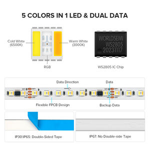 Ul Vermeld Ws2805 Rgbct 5 In 1 Dual Signaal 24V 84Leds/<span class=keywords><strong>M</strong></span> Rgb Ww Cw Afstembare Witte 3000K-6500K Adresseerbare Led Pixels Strip Lichten - Product Image 2