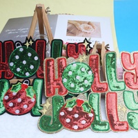 Noël 2 Holly Jolly anglais mode passe-temps souhait décoration autocollants paillettes broderie pour sacs chandails vêtements patchs