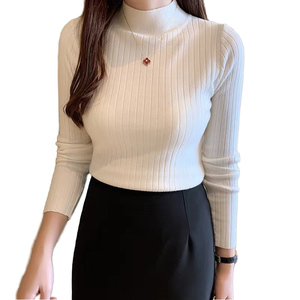 Áo len nữ cổ lọ nửa cao tay dài kiểu dáng đơn giản, họa tiết trơn, phong cách phương Tây mới, thích hợp cho mùa thu đông, chất liệu dệt kim. - Product Image 1