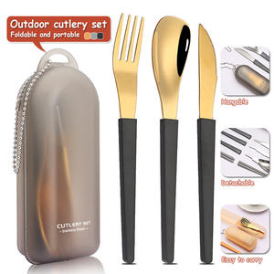 Ensemble de <span class=keywords><strong>couverts</strong></span> portables en acier inoxydable 304, cuillère <span class=keywords><strong>à</strong></span> <span class=keywords><strong>salade</strong></span> pliable, fourchette, couteau, baguettes, ensemble de quatre pièces pour pique-nique - Product Image 2