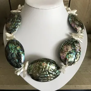 Natural And Vintage Native Abalone Shell Pendent Bead Style Necklace