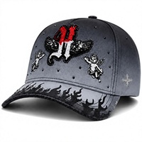 Nouvelles casquettes de style original noires avec strass et cristaux, broderie 3D, casquette ange flamme, casquettes de baseball à visière incurvée