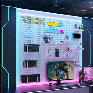 Organiseur mural Qinfeng pour salle de jeu avec panneau perforé et étagères pour <span class=keywords><strong>clavier</strong></span>, casque et présentoir de skateboard - Product Image 3