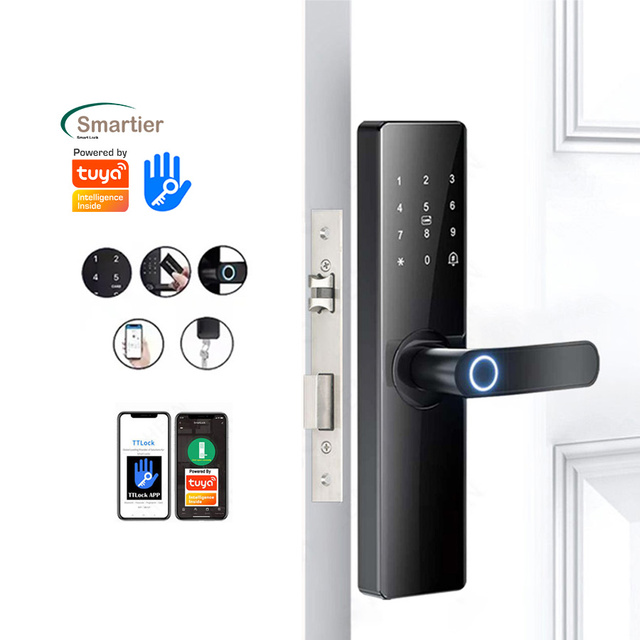 Smartier Tuya/TTlock Smart Digital Door Lock with Biometric Fingerprint RFID IC Card Smartphone App Unlock for Wood Door