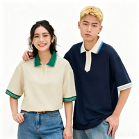 240g Vintage Style Half-Zip Kleurblok Effen Katoen Ademend Machinewasbaar Gebreid Digitaal Geprint Op Maat Gemaakt Korte Shirt Heren