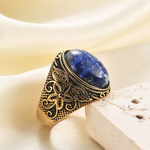 Stainless Steel <b>Ring</b> With Natural Stone Bezel Setting Flower Pattern For Women Jewelry Gift - Product Image 3