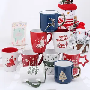 Juego de tazas de café de cerámica con logotipo personalizado, juego de tazas modernas de Navidad, gran oferta de fábrica