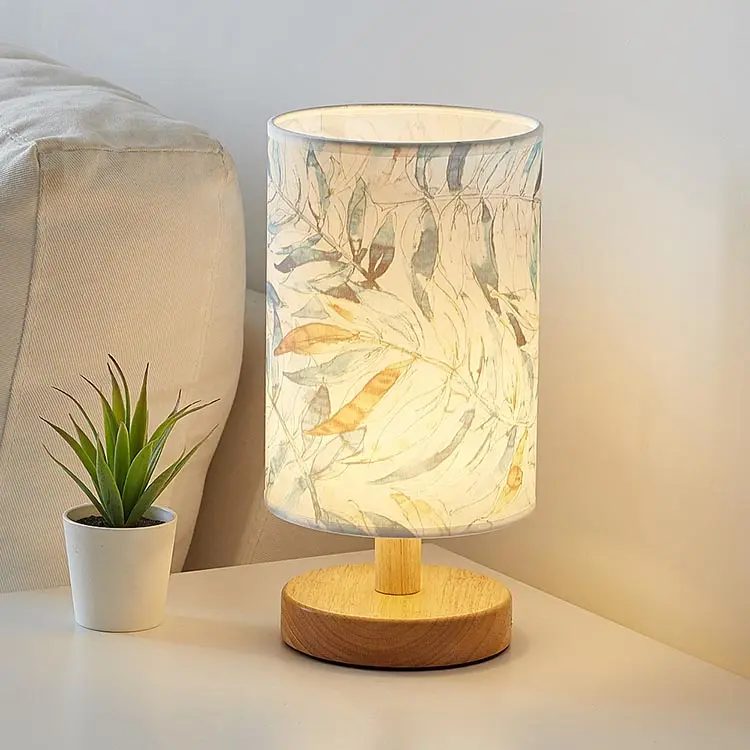 USB Table Lamp, Aooshine Bedside Table Lamps Solid Wood Nightstand Lamp with Grey Fabric Shade