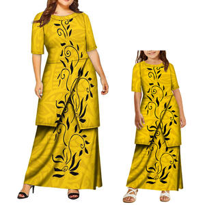 Vestidos de Verano Estilo Hawaiano Personalizados para <span class=keywords><strong>Madre</strong></span> <span class=keywords><strong>e</strong></span> <span class=keywords><strong>Hija</strong></span>, Conjunto de Dos Piezas, Trajes Samoanos Puletasi, Vestido de Cuello Redondo y Media Manga - Product Image 3