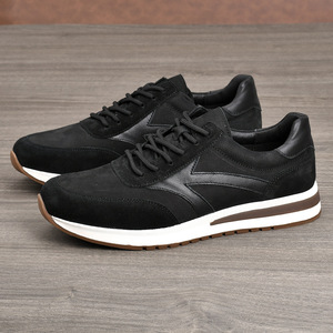 Chaussures de marche en cuir de vache véritable pour hommes, bout rond, à lacets, doublure en maille respirante, semelle extérieure en caoutchouc, confortables pour un usage quotidien - Product Image 1