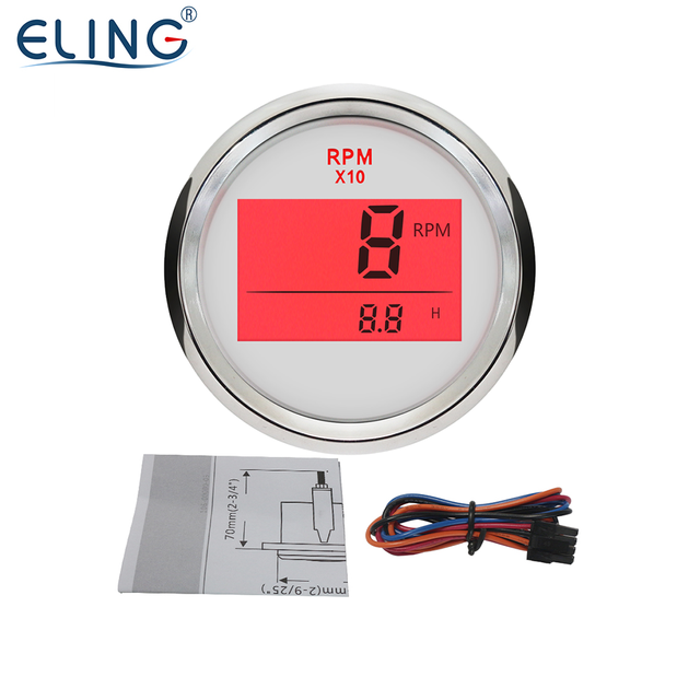 ELING 52mm Digital Tachometer 9990RPM Gauge With Hour Meter Gasoline and Diesel REV Counter Meter for Car Excavator Sailboat