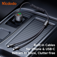 Chargeur de voiture rapide Mcdodo 037 à quatre sorties 120W, chargeur rapide 120W PD PPS QC en voiture avec câble à ressort LED pour iPhone, ordinateur portable USB-C