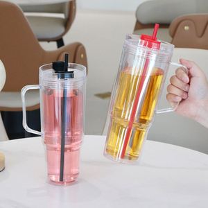 Custom 40oz Double Wall Leak-Proof BPA Free Plastic <b>Straw</b> Type Travel Tumbler <b>Reusable</b> Lid Handle Cute Cartoon Design - Product Image 2