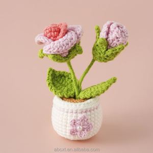 Flores Decorativas Hechas a Mano al por Mayor, Plantas de Ganchillo, Mini Tulipanes y Rosas de Ganchillo, Flores Tejidas en Maceta - Product Image 6