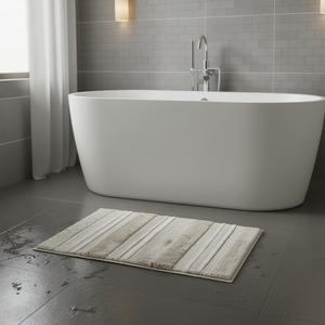 Tapis de bain à rayures texturées tissées en coton, design minimaliste rectangulaire - Product Image 2