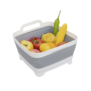 Foldable Kitchen Sink <b>Colander</b> Basket Grey <b>Plastic</b> Collapsible Fruit Vegetable Wash Basin - Product Image 1