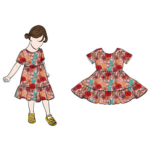 Vestido Ecológico de Bambú/Algodón para Niñas, Estilo Línea A, Hasta la Rodilla, con Volantes y Mangas Cortas, para Bebés y Niñas Pequeñas, Venta al Por Mayor, Modelo Cd-5-4 - Product Image 2