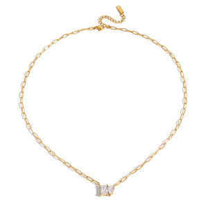 Collar con Colgante de Zirconia Blanca en Forma de Lágrima, Oro de 18K, Acero Inoxidable, Engaste de Garra Solitario, para Uso Diario - Product Image 5