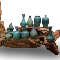 Décoration d'étagère antique HC063, petit vase vintage en céramique changeant de couleur au four pour arrangement de fleurs séchées, ornement de bureau