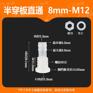 Connecteur fileté en plastique 8-M12 avec écrou et rondelle pour raccord de tuyau - Product Image 5