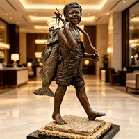 Statue de garçon pêcheur en bronze moulé à la cire perdue sur mesure – Sculpture de jardin moulée à la main avec poisson et canne à pêche, statue en bronze