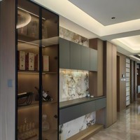 Mueble de Cocina Italiano de Lujo, Estilo Villa, de Madera Maciza de Nogal de Alta Gama, con Vitrina de Vidrio, Ecológico, con Almacenamiento Inteligente, Color Vino