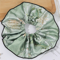 Femmes Vintage fleur-Style encre-lavage peinture cheveux chouchous Satin cheveux cravate verrouillage bord couture élastique cheveux accessoires pour