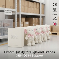 Peluche Éléphant Blanc Brodé Personnalisé en Gros, Rembourrage Coton PP, Nœud Rose en Maille, Doudou Doux en Polaire, Animal en Peluche