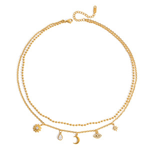 Collier multicouche en zircon œil de lune doré pour femme, design géométrique, serti clos, idéal pour le quotidien, cadeau - Product Image 5