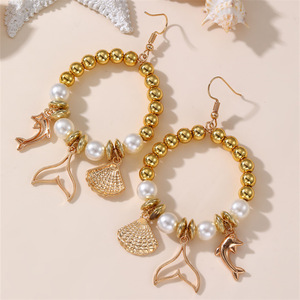 Pearl women's <b>earrings</b> bohemian beach season <b>octopus</b> shell ocean style women's jewelry - Product Image 4