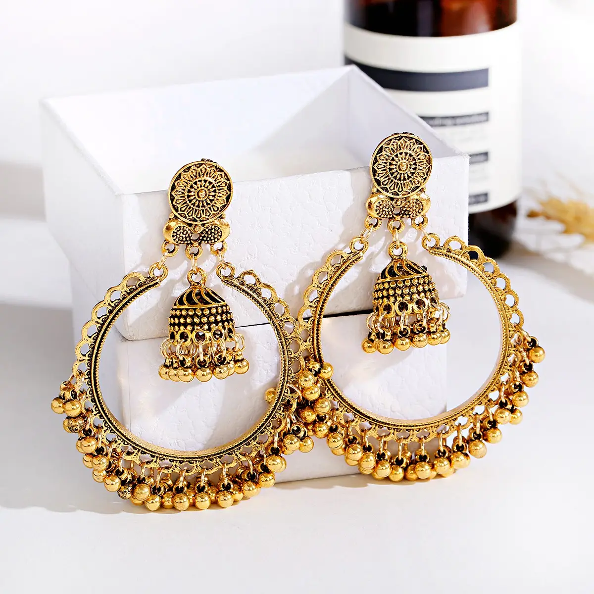 Indische Traditionele Sieraden Fashion Vintage Jhumki Gold Bell Vormige Grote Jhumka Oorbellen