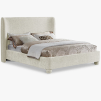 Lit rembourré en tissu bouclé style crème, taille personnalisée, lit de rangement doux, garantie 10 ans, panneau en mélamine