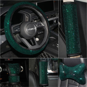 Funda de freno de mano con diamantes de imitación para coche, cubierta de volante integrada, color verde, Esmeralda - Product Image 1