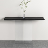 Table console moderne en bois massif prête à être expédiée, pieds en acrylique transparent, table flottante étroite pour entrée