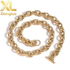 12MM Stainless Steel Oval Link Chain <b>Toggle</b> Necklace 18K Gold Plated Chunky Chain Link Necklace for Men - Product Image 1
