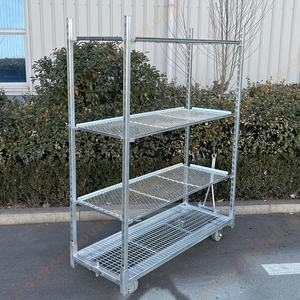 <span class=keywords><strong>Chariot</strong></span> <span class=keywords><strong>à</strong></span> fleurs danois pliable <span class=keywords><strong>à</strong></span> quatre roues en acier galvanisé avec étagères en maille réglables pour marché des agriculteurs, pépinière, serre - Product Image 2