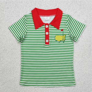 พี่น้องเด็กชายเด็กหญิงเสื้อกอล์ฟลายทางสีเขียวกระเป๋ากางเกงขาสั้นชุดเสื้อผ้าชุดรอมเปอร์แขนกุด - Product Image 6