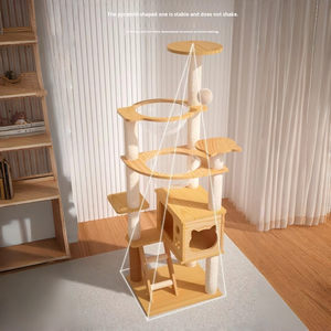 Durable Modern <strong>Large</strong> Wood <strong>Scratching</strong> <strong>Post</strong> with Plush Ball Toy Kitten Indoor Climbing Frame <strong>Cat</strong> Tree House - Product Image 3
