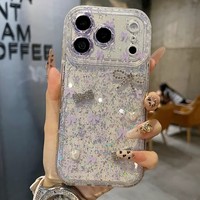 Étui de téléphone transparent de luxe scintillant avec strass et nœud pour iPhone 14 15 16 17 18 Pro Max pour femme