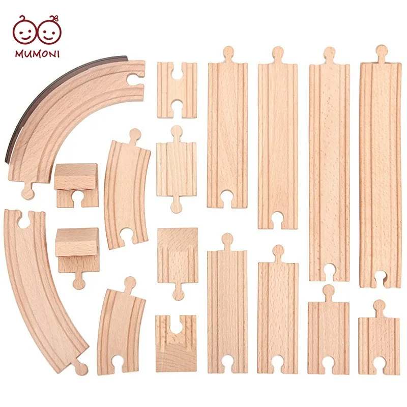 Freely selectable train tracks set different rail station accessories wooden tracks toy