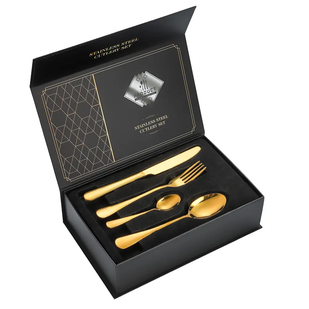 Cutlery Box Service for 6 Include Knife Fork Spoon luxury Silver 24 Piece Stainless Steel Gold Cutlery Flatware Set