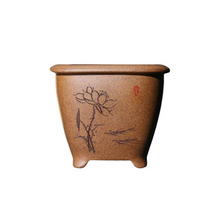 Maceta de Bonsái de Arcilla Morada Hecha a Mano, Grabada, Pequeña, Cuadrada, para Escritorio, Estilo Clásico Antiguo - Product Image 5