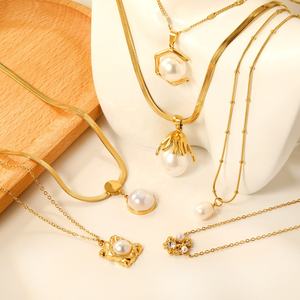 Colliers ras du cou personnalisables en acier inoxydable plaqué or 18 carats, fins et délicats, avec pendentif court et perles, bijoux pour femmes, vente en gros - Product Image 2