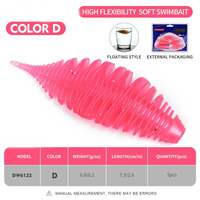 Vente en gros de leurres souples en PVC côtelés de 6g et 7,5cm, type ver et shad, avec tête de jig, pour la pêche à la perche, à la truite, au bar et au brochet, et comme appât nageur pour la pêche à la truite