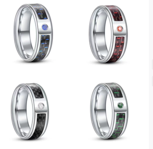 DFR03 Gentdes Jewelry - Anillo de boda de tungsteno plateado de 8 mm para hombre con incrustaciones de circonita, anillo de tungsteno al por mayor, anillo de fibra de carbono - Product Image 5