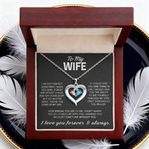 To My Wife Classic Gold Copper Heart Pendant Necklace Custom Text <b>Card</b>-Two Tone Crystal Romantic Jewelry <b>Gift</b> Valentine's Day - Product Image 1