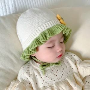 Xi Boyu – chapeau tricoté pour bébé avec fleur, bonnet chaud pour filles de 0 à 24 mois, automne et hiver - Product Image 4