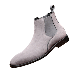 High Top Casual Boots Men Lace-Up <b>Flat</b> Light Weight Anti-Slip Waterproof Genuine Leather Thick Rubber Sole Soft <b>Pointed</b> <b>Toe</b> - Product Image 1